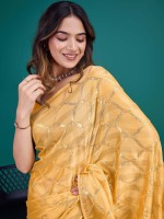 Yellow Shimmer Georgette Designer Saree